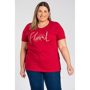 T-shirt Feminina Plus Size Malha algodão Estampada "Floral" - Serena