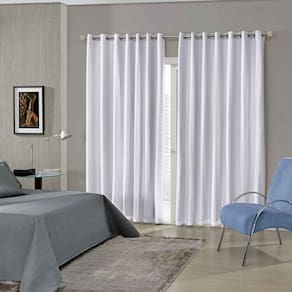 Cortina Blackout Quarto Branco Pratika Cromo 4,20 x 2,80 Voil Com Forro Corta Luz Pvc Bella Janela