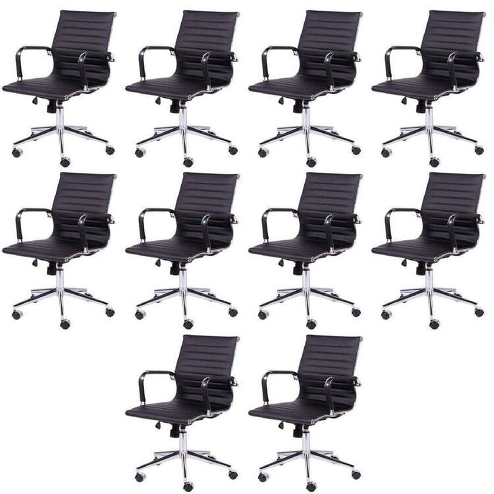 Kit 10 Cadeiras para Escritorio Diretor Esteirinha com Relax Sintético 3301 Preto