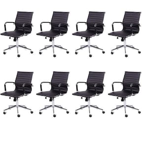 Kit 8 Cadeiras para Escritorio Diretor Esteirinha com Relax Sintético 3301 Preto