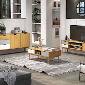 Mesa de Centro 2 Gavetas Nórdica Yescasa Roble/Cinza/Branco