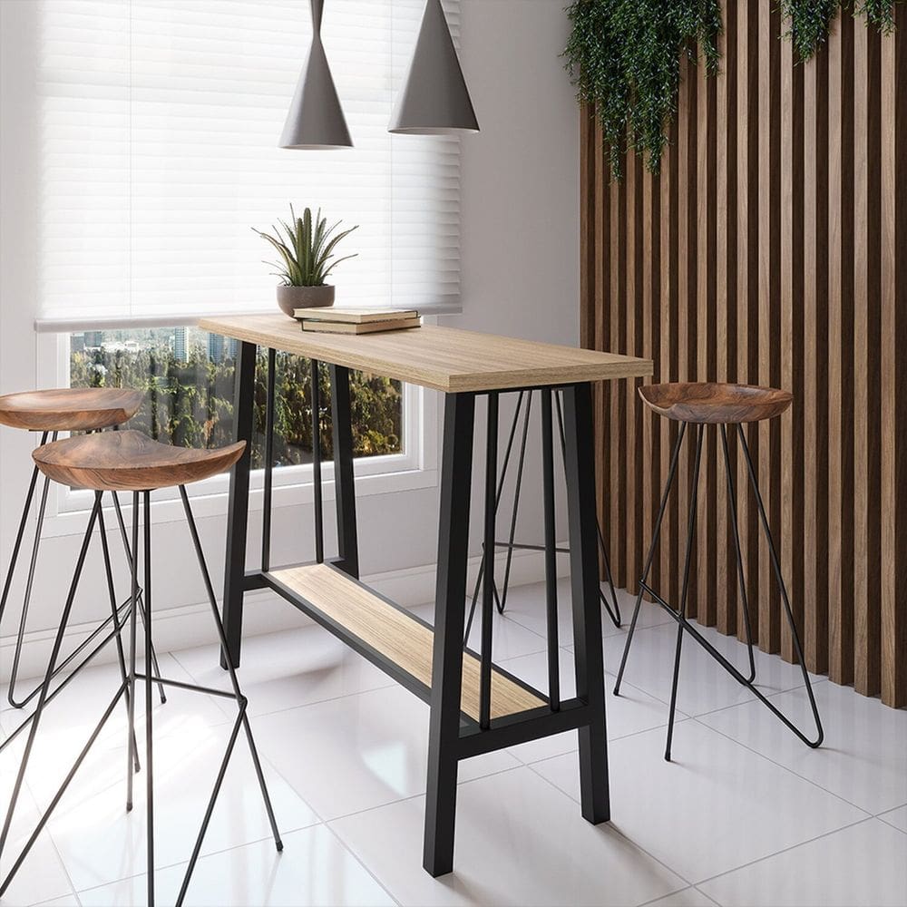 Bancada Quartzo Estilo Industrial Estilo Moderno Preto /Amadeirado