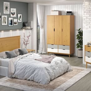 Guarda-roupa 3 Portas 4 Gavetas Nórdica Yescasa Roble/Cinza/Branco