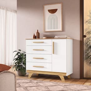 Cômoda 1 Porta e 4 Gavetas 100% Mdf Kakau Retrô Espresso Móveis Branco / Amêndoa