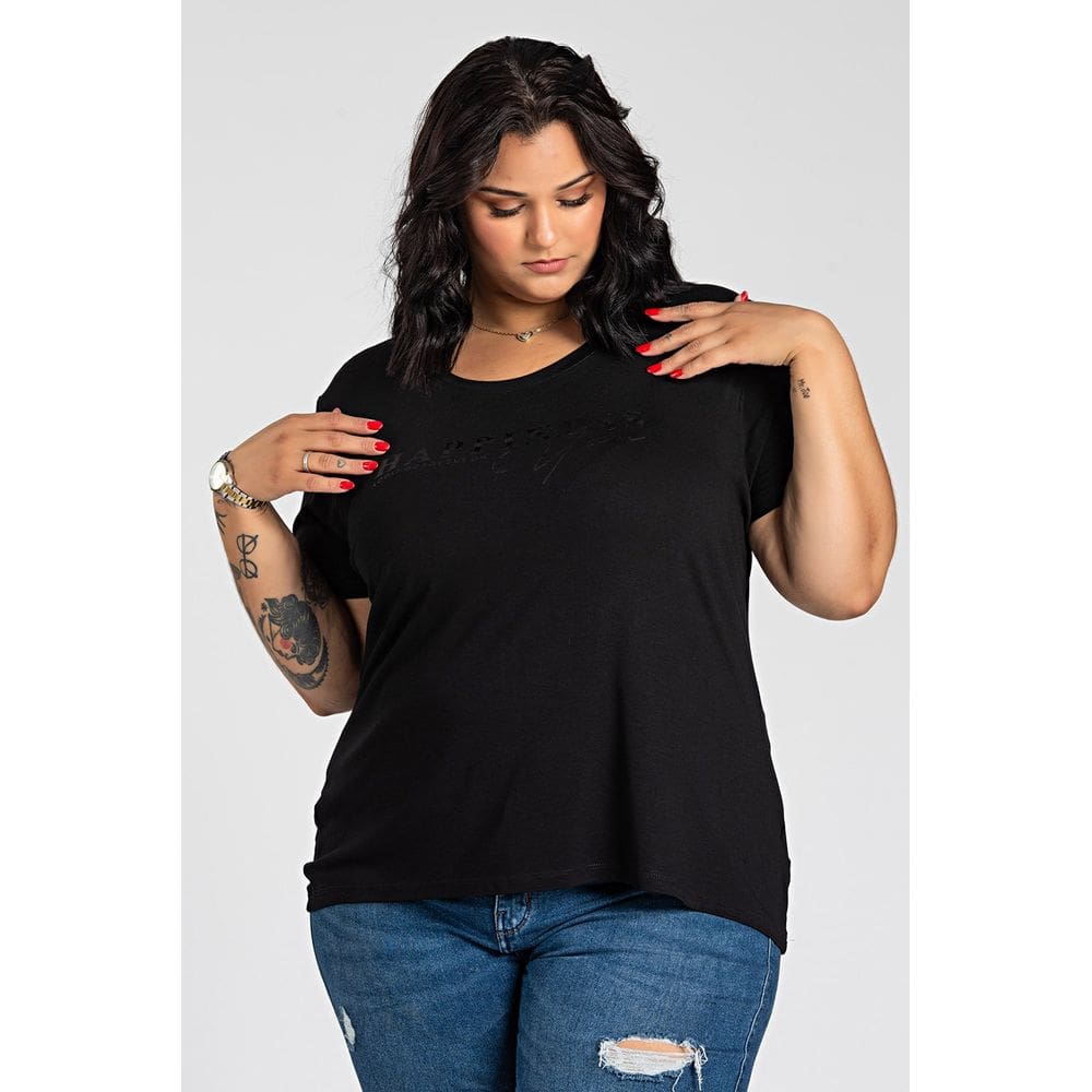 Blusa Feminina Plus Size Malha Viscose c/ Estampa ”Happiness” - Serena