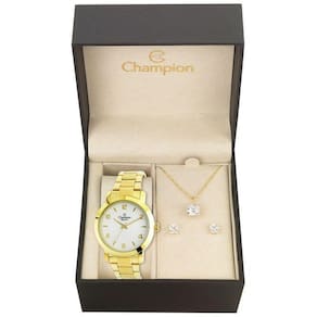 Kit Relógio Champion Elegance Feminino CN25065W - Colar e Brincos
