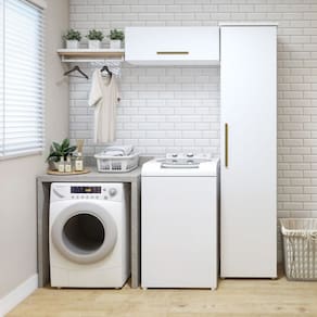 Lavanderia Modulada 1 Armário Multiuso e Armário Aéreo Bauru Branco