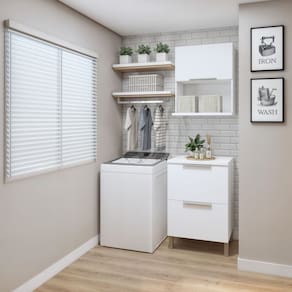 Lavanderia Modulada Armário Aéreo com Balcão Tex 101 Branco
