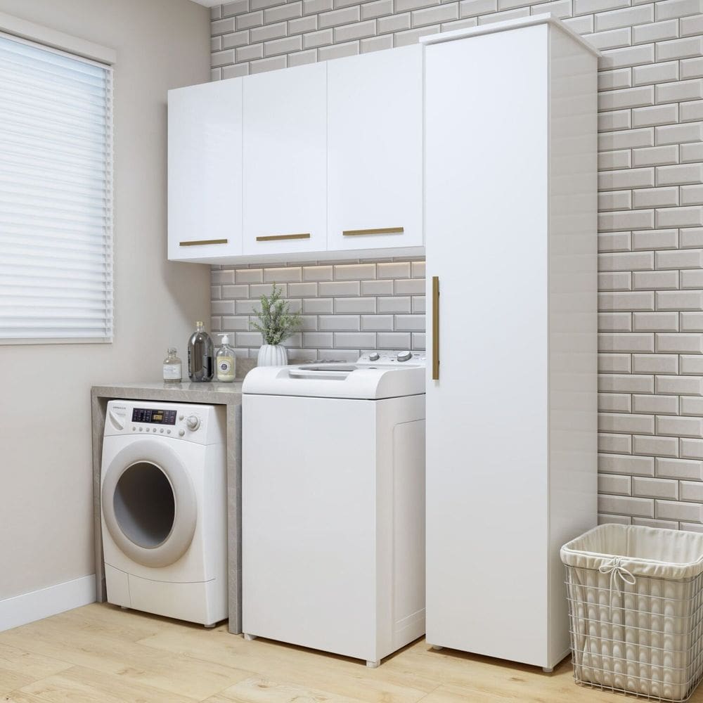 Lavanderia Modulada 1 Armário Multiuso e Armário Aéreo Jundiaí Branco