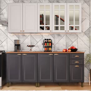 Cozinha Completa Firenze 10 Portas 2 Gavetas com Vidro Branco/Cinza - Indekes