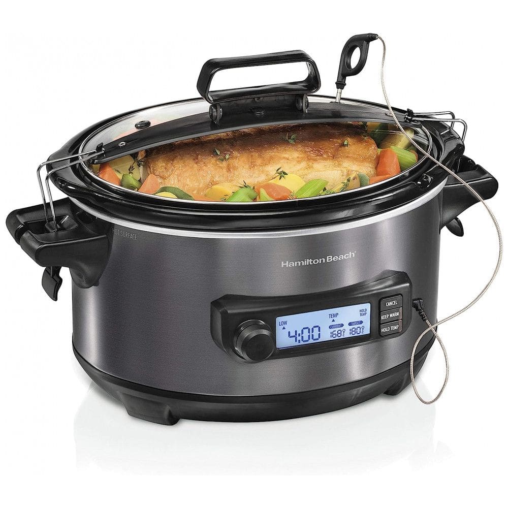 Panela Elétrica Programável e Digital 5.6L com Sensor de Temperatura, Aço Inoxidável, 110V 290W HAMILTON BEACH 33866, Preto