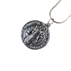 Colar Corrente Pingente Medalha São Bento 24mm Niquelado