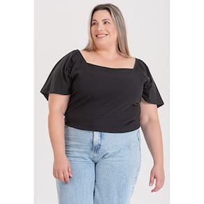 Blusa Feminina Plus Size Decote Quadrado Mangas Godê - Serena