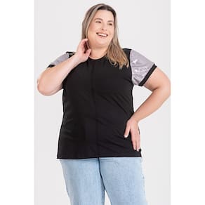 Blusa Feminina Plus Size Malha Viscose Mangas em Paetê - Serena