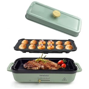 Grill Elétrico e Panela Elétrica Multifuncional com Revestimento Antiaderente, 110V, HeHoGoGo, Verde