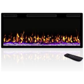 Lareira Elétrica de Embutir Ultrafina A49x106L cm com Temporizador, Controle Remoto, Cor e Brilho da Chama Ajustáveis, 110V 1500W, Pretzi, Preta