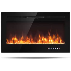 Lareira Elétrica de Embutir A54x91L cm com 9 Cores de Chamas, Controle de Temperatura, Temporizador e Controle Digital, 110V 1500W, Tangkula, Preta