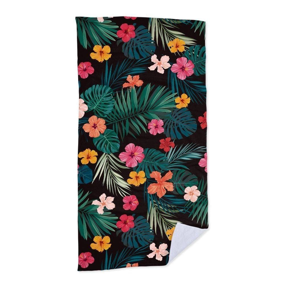 Toalha De Praia - Black Flowers Tropical