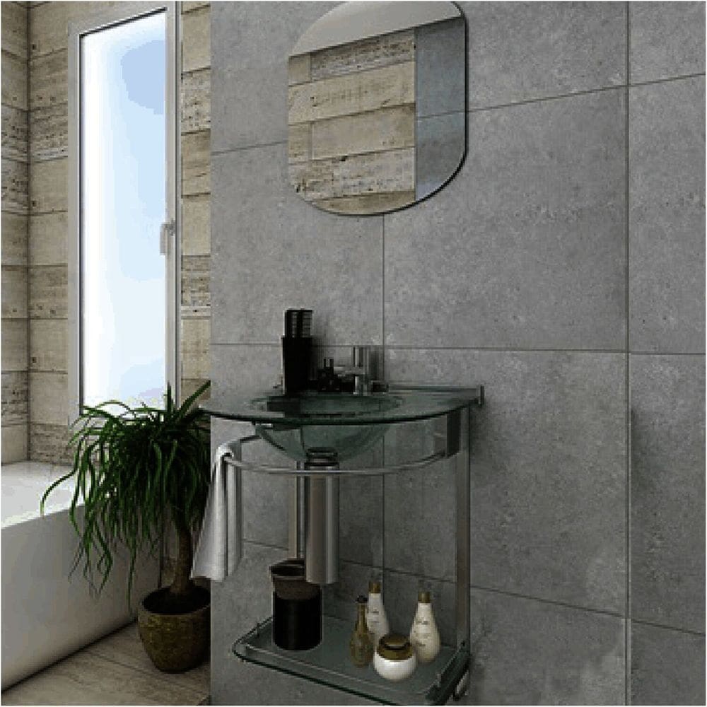 Conjunto de Banheiro com Lavabo e Espelho 50cm Cinza