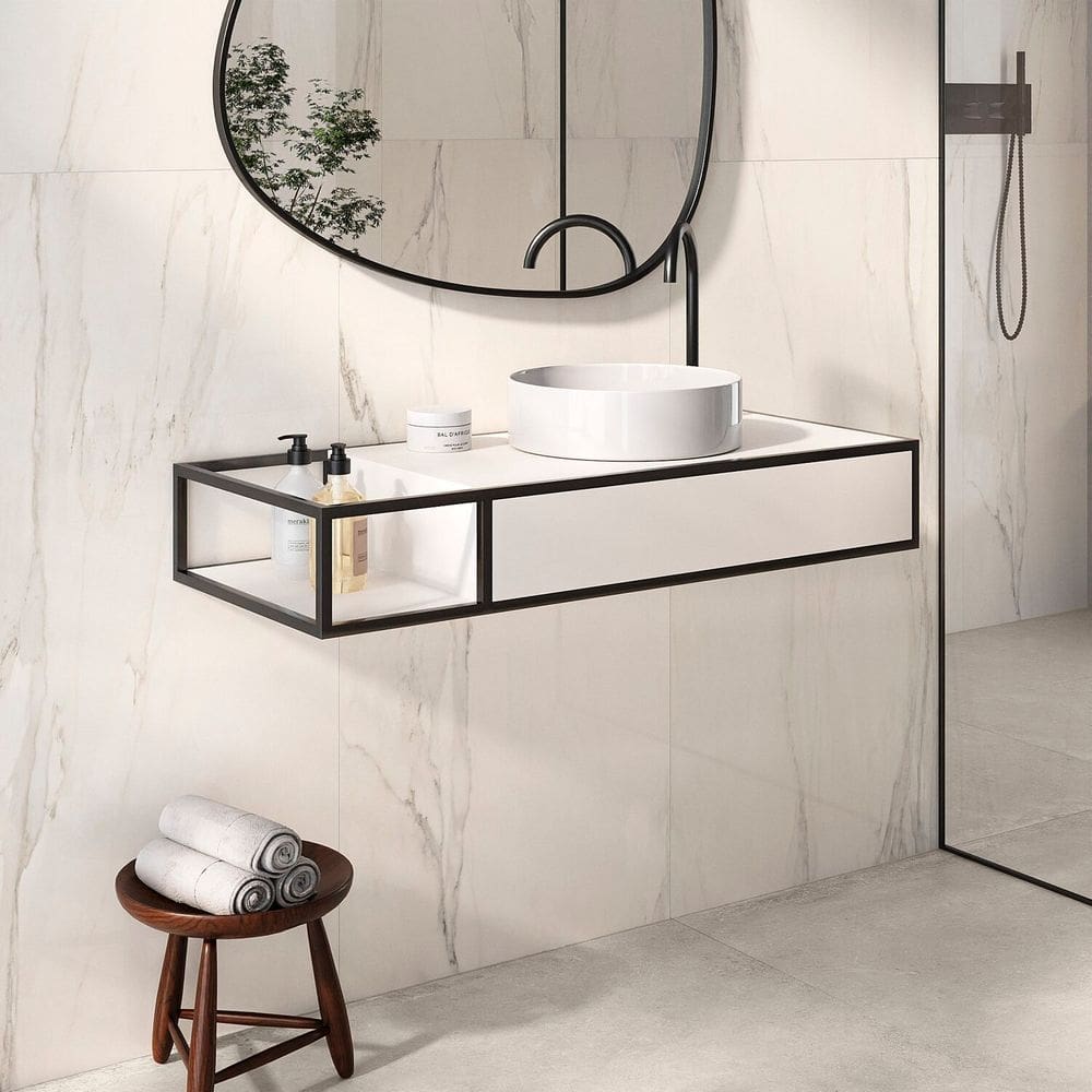 Cuba Esculpida de Porcelanato para Banheiro Alto Padrão 100x42x16cm Acetinado Branco