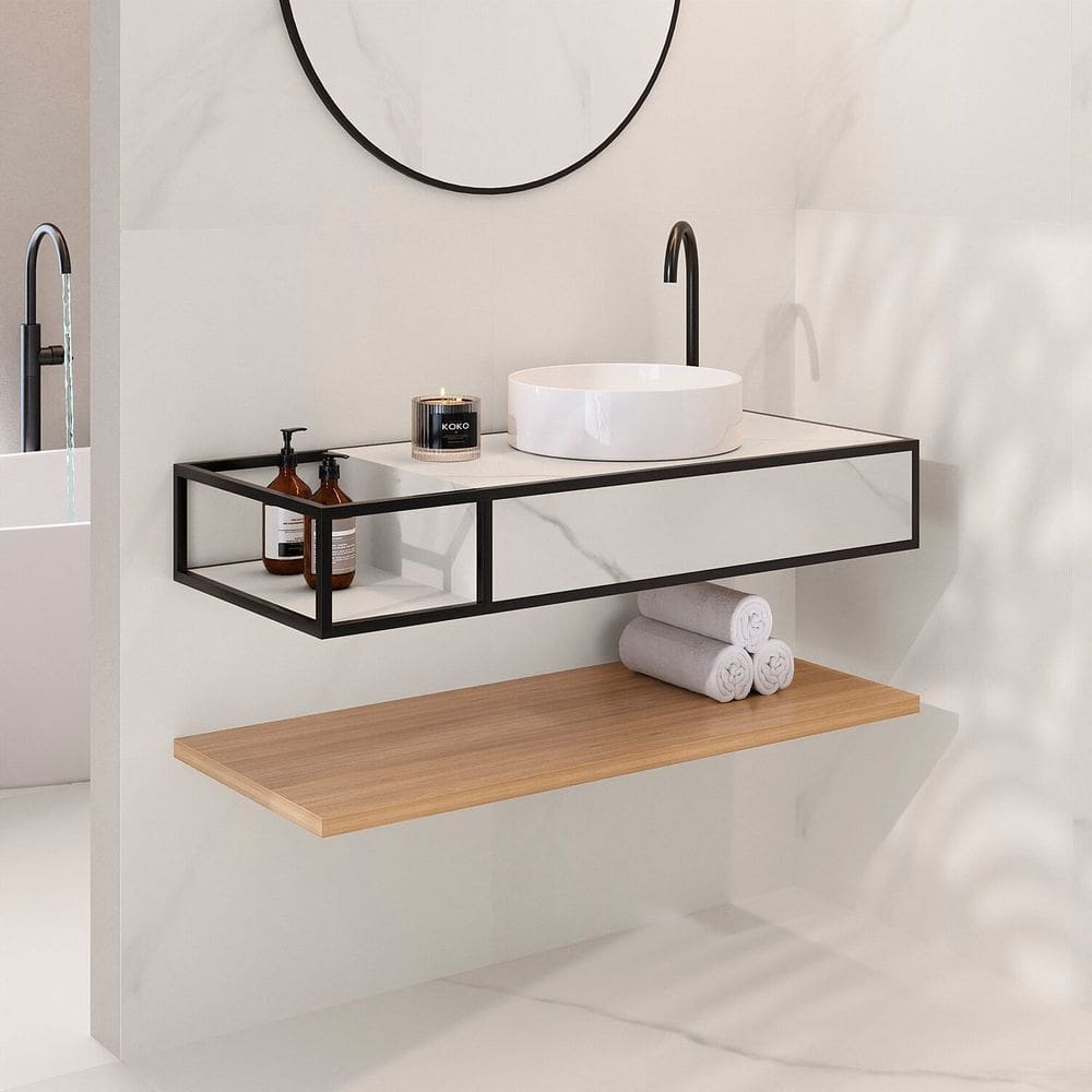 Cuba de Porcelanato para Banheiro Alto Padrão 100x42x16cm Branco