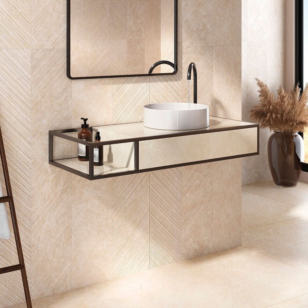 Cuba de Porcelanato para Banheiro Alto Padrão 100x42x16cm Branco