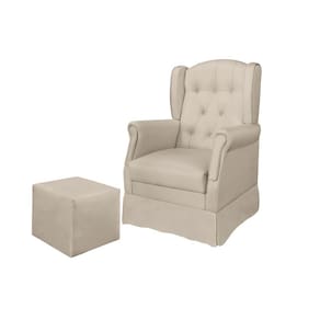 Poltrona Amamentação Balanço + Puff Letícia Suede Bege