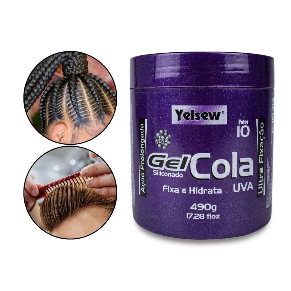 Gel Cola Siliconado Uva Ultra Fixação Cabelo 490g Yelsew