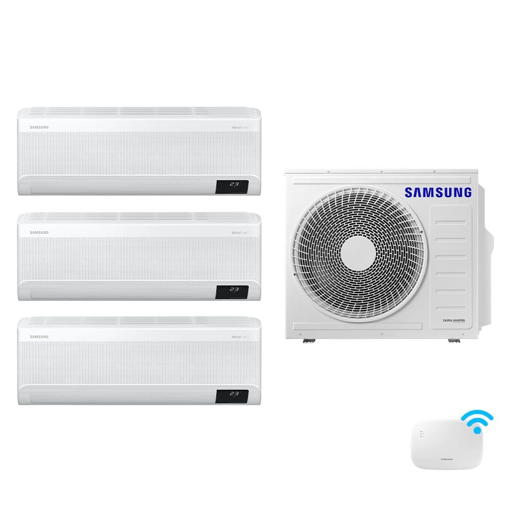 Tri-Split Samsung WindFree 24.000 BTUs (Hi Wall 1x9.000 + 1x12.000 + 1x18.000) Quente/Frio com WiFi - 220V