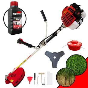 Máquina de Cortar Grama À Gasolina KW52L Kawashima 52cc 2,5HP Motor 2T Roçadeira Lateral Completa Com Lâmina 3 Pontas e Carretel + ÓLEO TOYAMA 2T