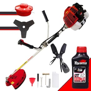Roçadeira À Gasolina Kawashima KW52-L 52cc 2,5HP Alta Rotação Robusta Para Limpeza de Rodovias Com Lâmina 3 Pontas e Carretel + Óleo Toyama 2T