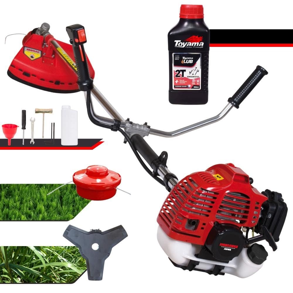 Roçadeira Aparador de Grama KW52L Kawashima À Gasolina Motor 2T 52cc 2,5HP Profissional Lateral Com Lâmina 3 Pontas + Carretel de Nylon + Óleo Toyama