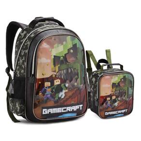 Kit Mochila e Lancheira Escolar Infantil Do Gamecraft
