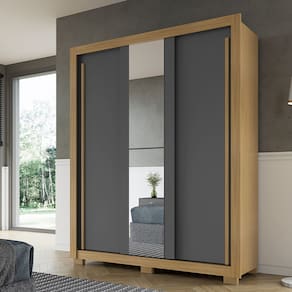 Guarda Roupa Casal Dallas 3 Portas 2 Gavetas com Espelho I01 Carvalho Off White - Clique Chique Móveis