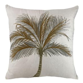 Almofada Decortextil Linho Bordado Coqueiro 52x52 cm