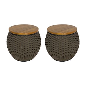 Kit 2 Puffs Barril Alumínio Tampo Madeira Corda Náutica Rami