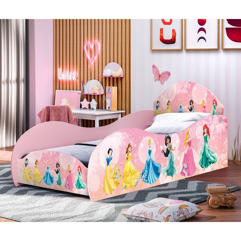 Cama de Solteiro Menina Rosa Princesa - Princesas / Rosa