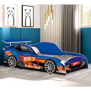 Cama Carro Rida Racing Car Solteiro Gd - Racing Car Relâmpago / Azul