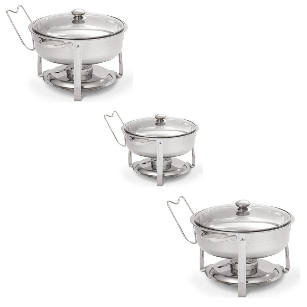 Kit 3 Rechaud Redondo 3l Banho Maria Aço Inox Suporte Tampa