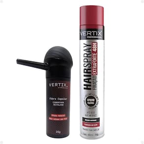 Kit Vertix: Fibra Capilar Castanho Escuro, Aplicador e Spray Extraforte