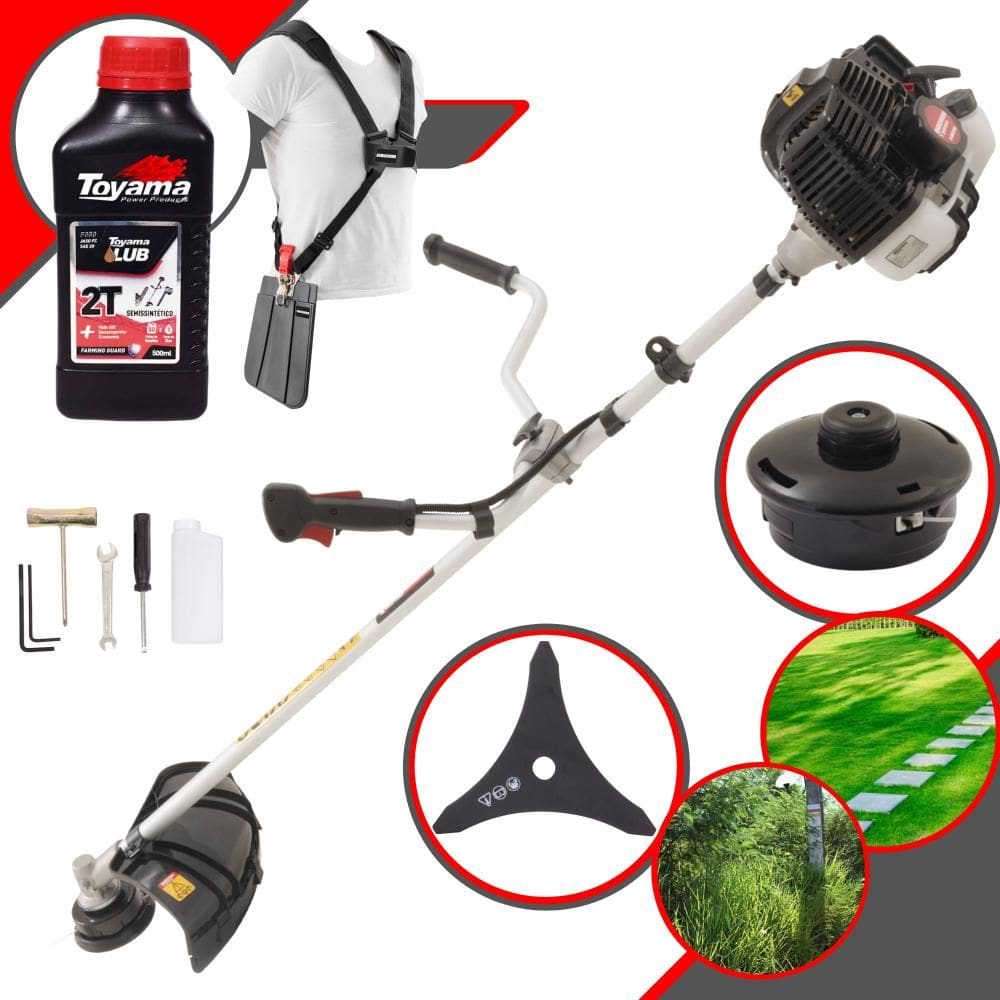 Roçadeira À Gasolina Profissional Kawashima KW52-LE Motor 2T 52cc 2,5HP Alta Rotação Robusta e de Alta Performance Com Faca 3 Pontas + ÓLEO TOYAMA 2T