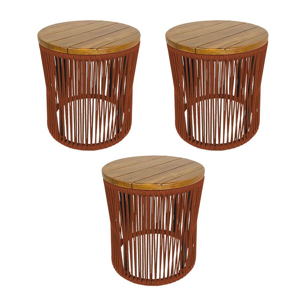 Kit 3 Puffs Lyon Alumínio Corda Náutica Terracota