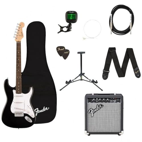 Menor preço em Kit Guitarra Fender Squier Debut Stratocaster Preta
