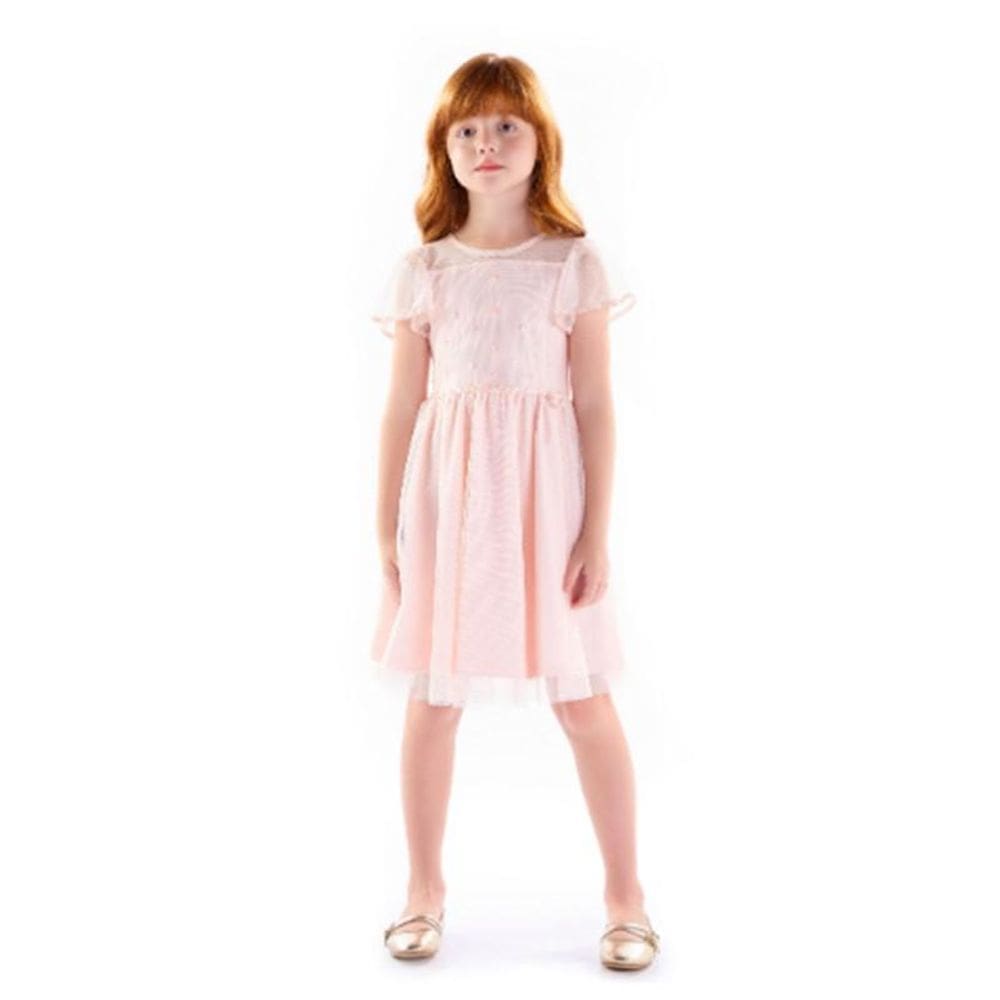 Vestido telinha com aplicação de florzinhas Kiki Xodó