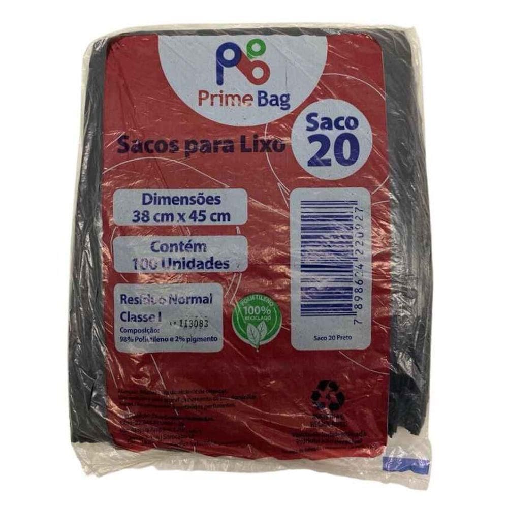 Saco Lixo Preto 20 Litros Primebag C/100