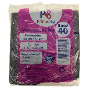 Saco Lixo Preto 40 Litros Primebag C/100