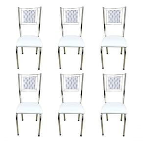Kit 6 Cadeira Jantar Moderna Cromada Aço Junco Cozinha Sala Branco Cromada