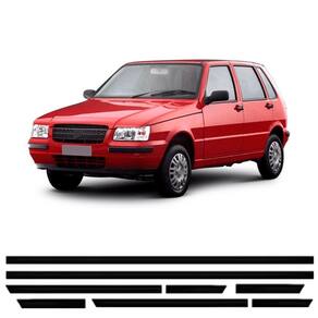 Jogo Friso Lateral Borrachão Uno Mille 1995 a 2009 4 Portas Largo Preto