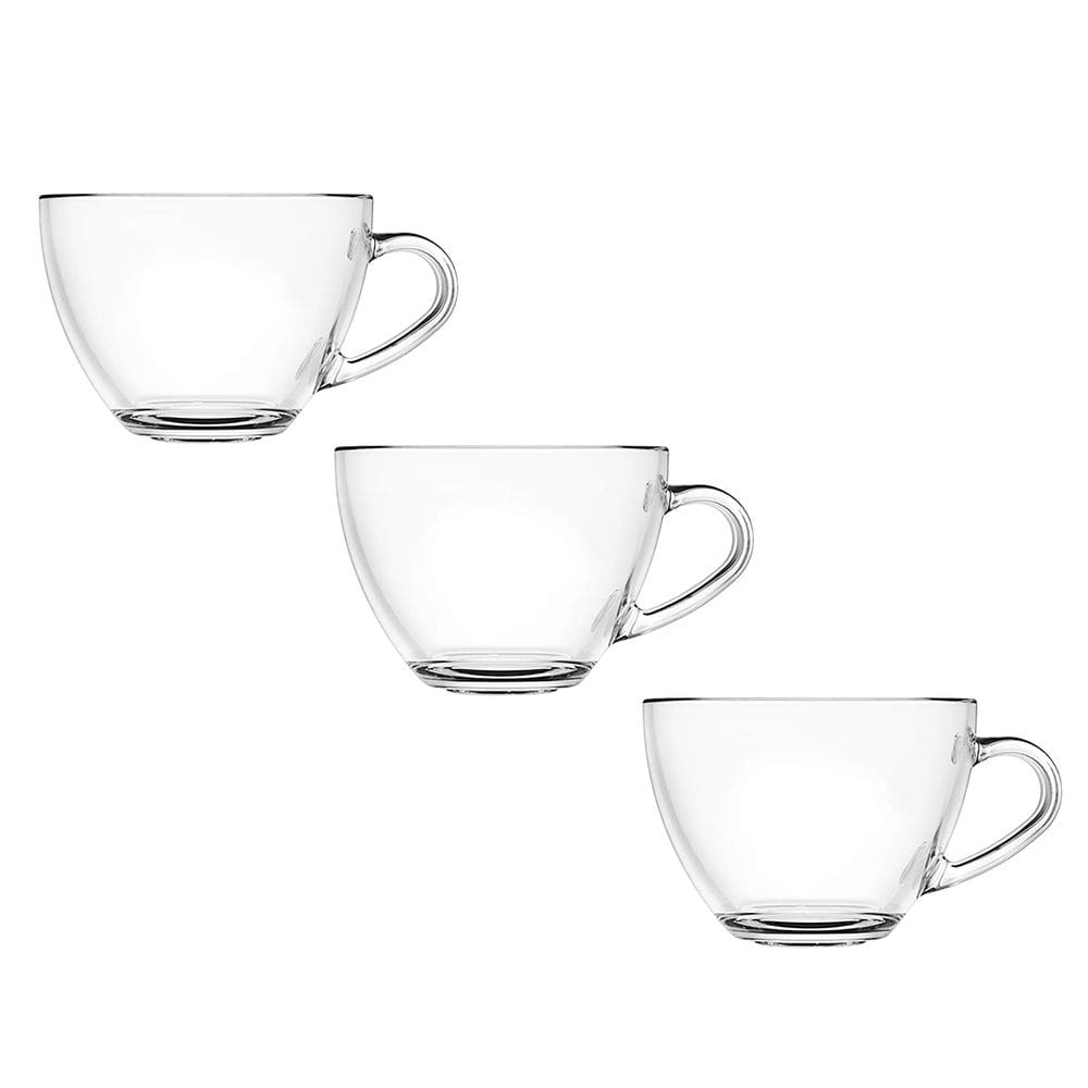 Conjunto 3 Xícaras Café Chá Com Alça Sem Pires 250ml Vidro Canecas Lisa Decoração Cappuccino Coffee