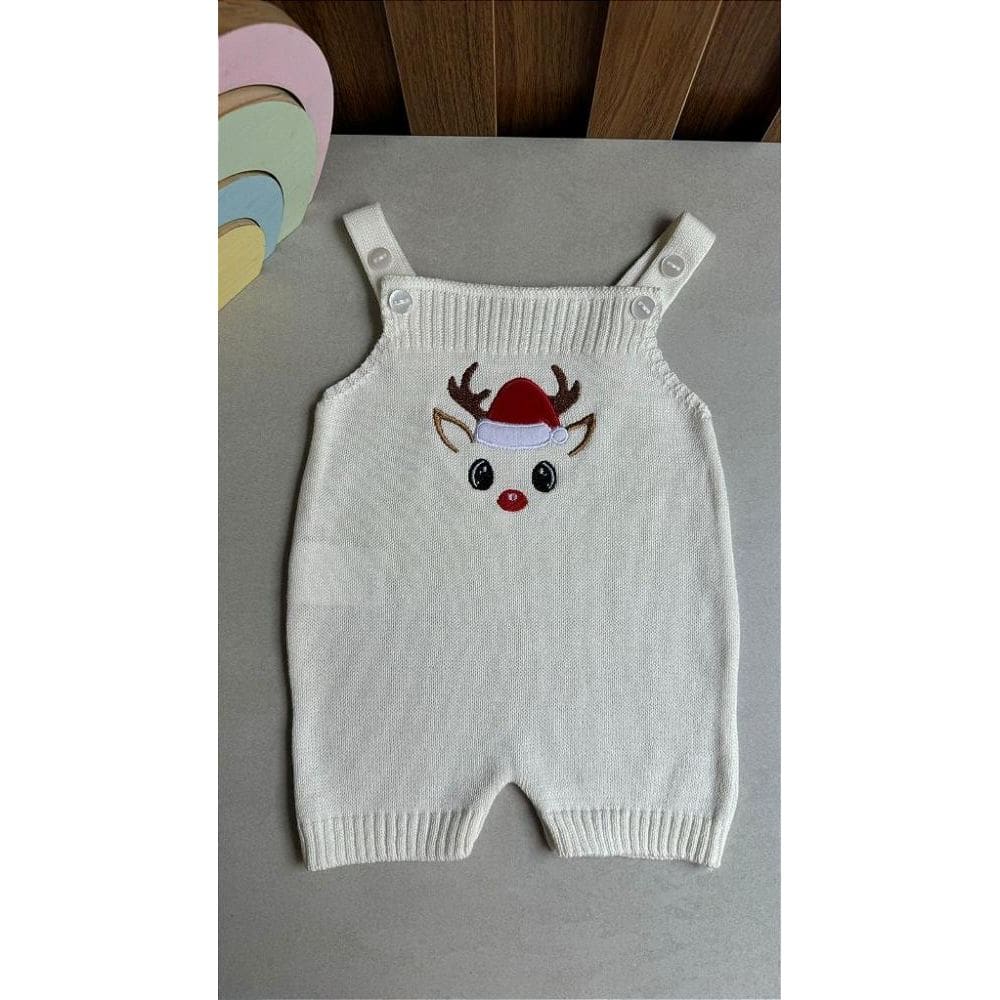 Jardineira Romper Natal Rena Pérola